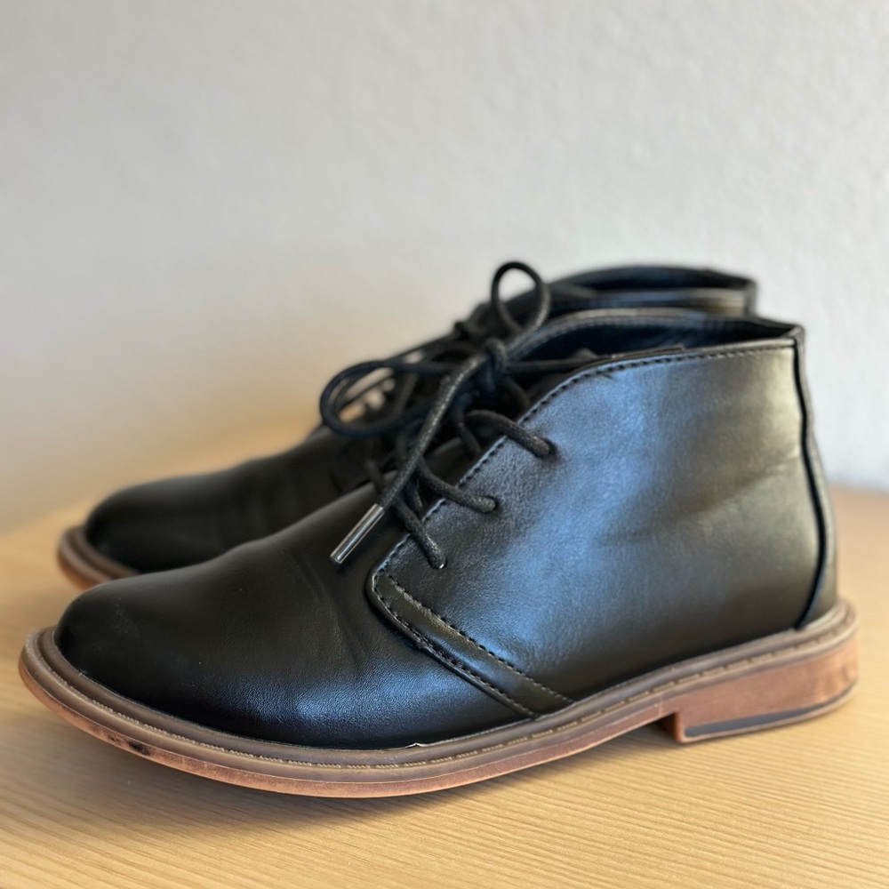 Kids Black Upper-Leather Dress Shoes